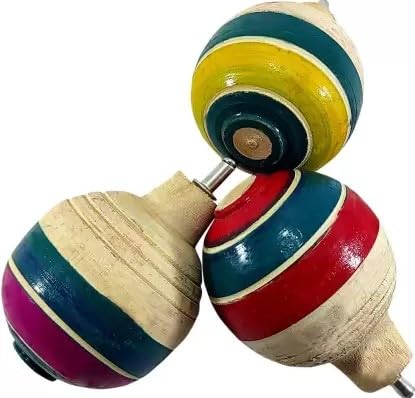(Pack of 3) Wooden Spinning Toys | Bambaram | Lattu | Latto | Traditional Indian Game | for Kids & Adults | for 5 Years & Up