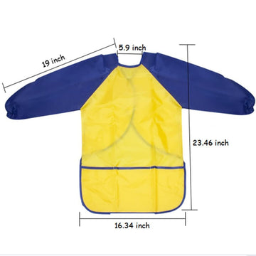 CUBACO Kids Painting Apron - Waterproof Art Smocks, Long Sleeve, 3 Pockets, Size Medium, Blue & Yellow, for Children 3-8 Years
