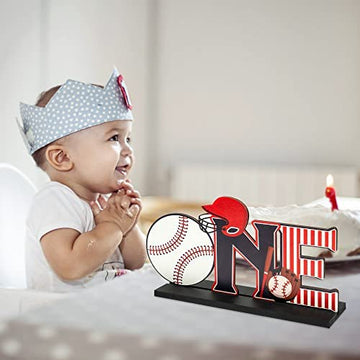 Haooryx Baseball Wooden Table Centerpiece - One Letter Sign Wooden Table Centerpiece Kids' First Birthday Decoration My Rookie Year Sport Arty Supplies One Year Old 1St Birthday Baby Shower Photo Prop