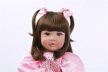 Icradle Cute 24 Inch 60 Cm Reborn Baby Doll Long Hair Girl Doll Soft Silicone Baby Real Life Baby Toddler Doll Toy For Ages 3+ (F)