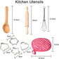 Chef Set for Kids,11pcs Kitchen Costume Role Play Kits, Girls Apron with Chef Hat,Cooking Mitt and Cookie Cutters (Rose red)
