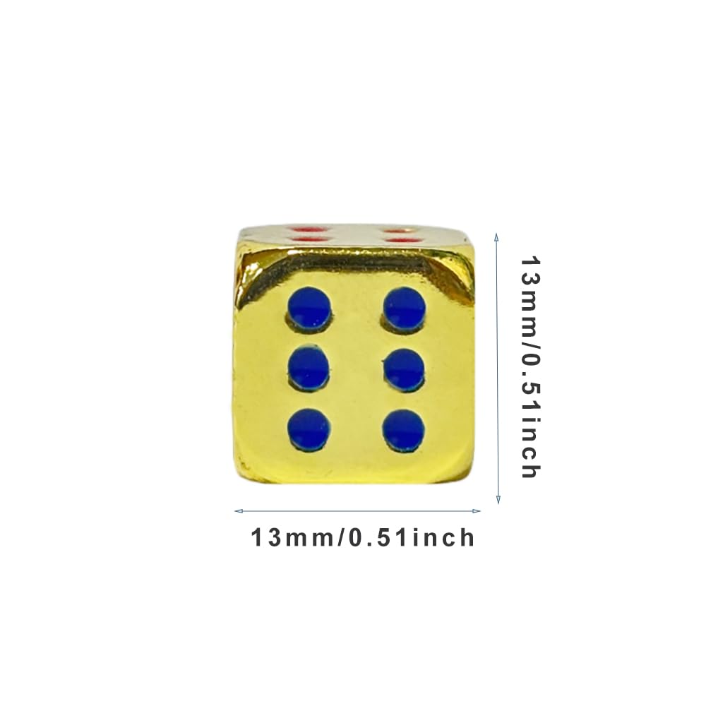 Oeaya 5 Pieces 6-Sided Dice 13Mm Solid Metal Game Dice Set Zinc Alloy Polyhedral Dice For Board Game (Gold)