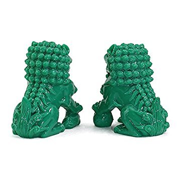 We Pay Your Sales Tax Feng Shui Pair Of 3'' Green Fu Foo Dogs Guardian Lion Wealth Protection Statue Figurine Paperweights House