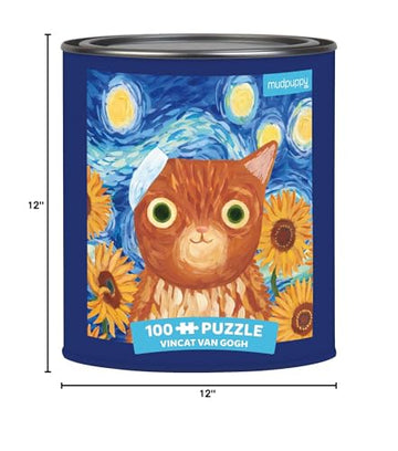Mudpuppy Vincat Van Gogh Artsy Cat Puzzle Tin, 100 Pieces, 12   X12    - Perfect Family Puzzle For Ages 6+ - Colorful Feline Por