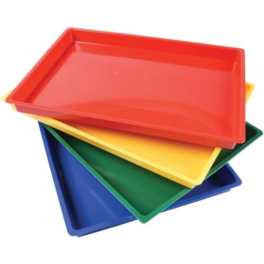 Constructive Playthings Messy Trays for Paint, Water and Sand Toys, Classroom Supplies, Toddler Toys for Creative Play, Set of 4