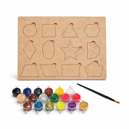 Dandur Wooden Shapes Painting Puzzle Board Kit With Geometric Shape Blocks For Infants, Toddlers Or Preschool Children