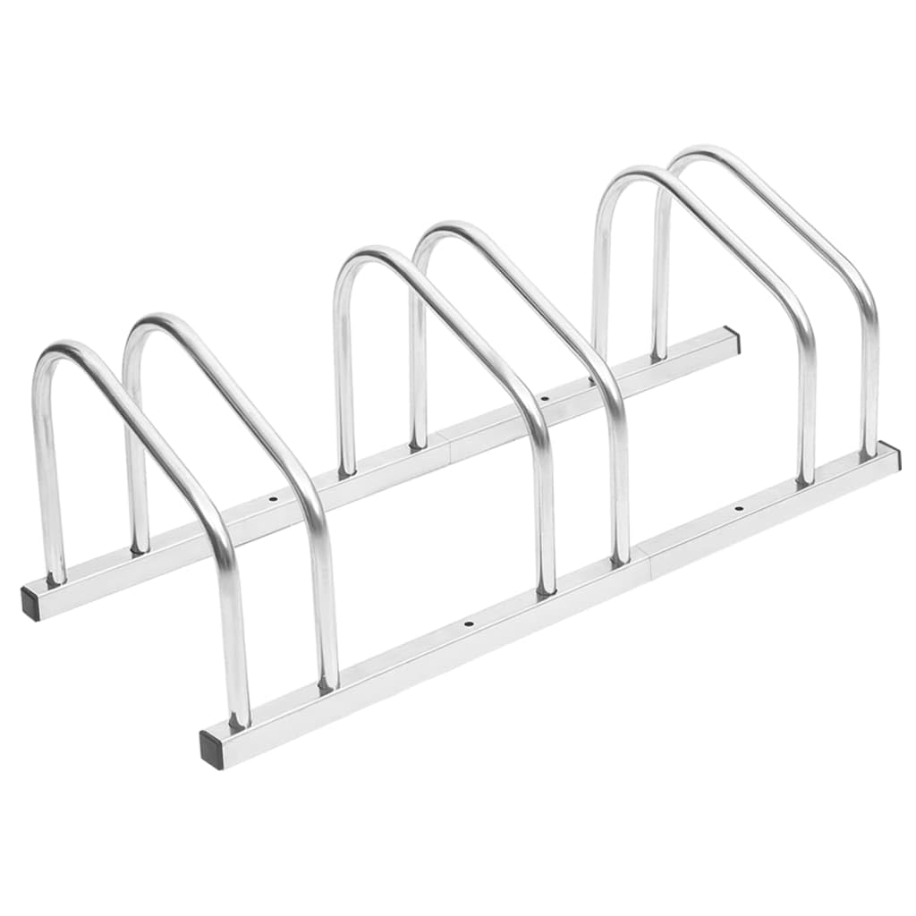 vidaXL Bike Rack for 3 Bikes - Galvanized Steel Construction, Anti-Theft Features, Practical Floor Parking Design, Ideal for Hom