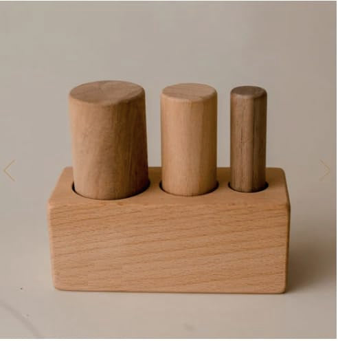 Crakid Montessori Cylinder Block | 3 Pole Puzzle Wooden Puzzle, Knobless Cylinder, Sensorial Material, Shape Size & Sorting & St