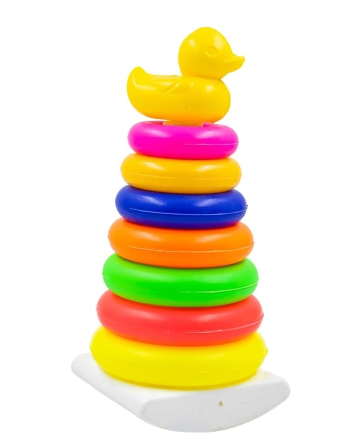 Manos Rainbow Stacking Rings Duck Toy For Kids, Educational Toddler Learning Toy With 8 Colourful Rings Pack Of 1