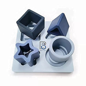 Baby Step Silicone Shape Sorter Puzzle For Toddlers 6-24 Months - Montessori Educational Toy - Enhances Color Recognition & Fine Motor Skills - Blue