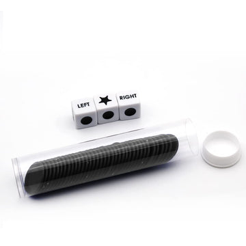 Spidfee Rigth Left Center Dice Game Set With 3 Dices + 36 Chips, Black Chips