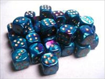 Chessex Manufacturing 26849 D6 Cube Gemini Set Of 36 Dice44; 12 mm - Purple & Teal With Gold Numbering