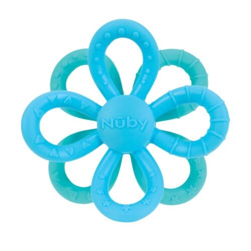 Nuby Fun Loops Teether - Flower-Shaped Infant Teething Toy for Babies - 3+ Months - Blue and Aqua
