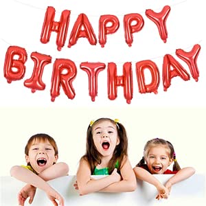 TONIFUL Red Happy Birthday Balloons 16 Inch Mylar Foil Letters Birthday Sign Banner Balloon Bunting Reusable for Girls Boys Kids