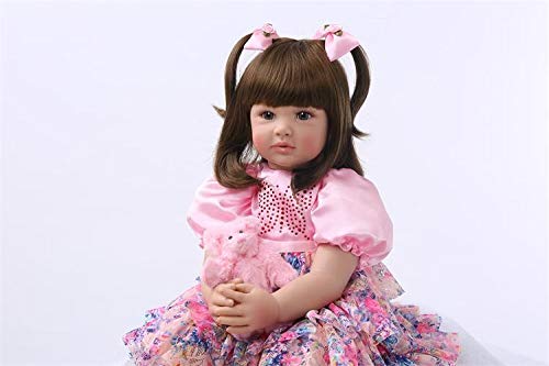 Icradle Cute 24 Inch 60 Cm Reborn Baby Doll Long Hair Girl Doll Soft Silicone Baby Real Life Baby Toddler Doll Toy For Ages 3+ (F)