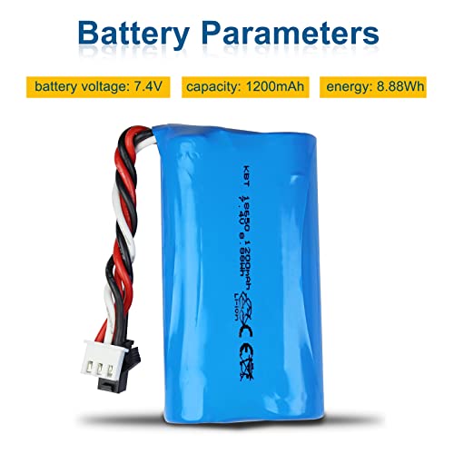 KBT RC Car Lithium Battery: 7.4V 1200mAh Rechargeable Li-ion Battery with SM -2P Plug & Charging Cable for RC Cars Crawler