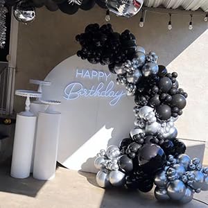 Black And Silver Balloons Arch Garland Kit, 134Pcs Metallic Chrome Silver And Black Balloons With Different Size For Birthday, G