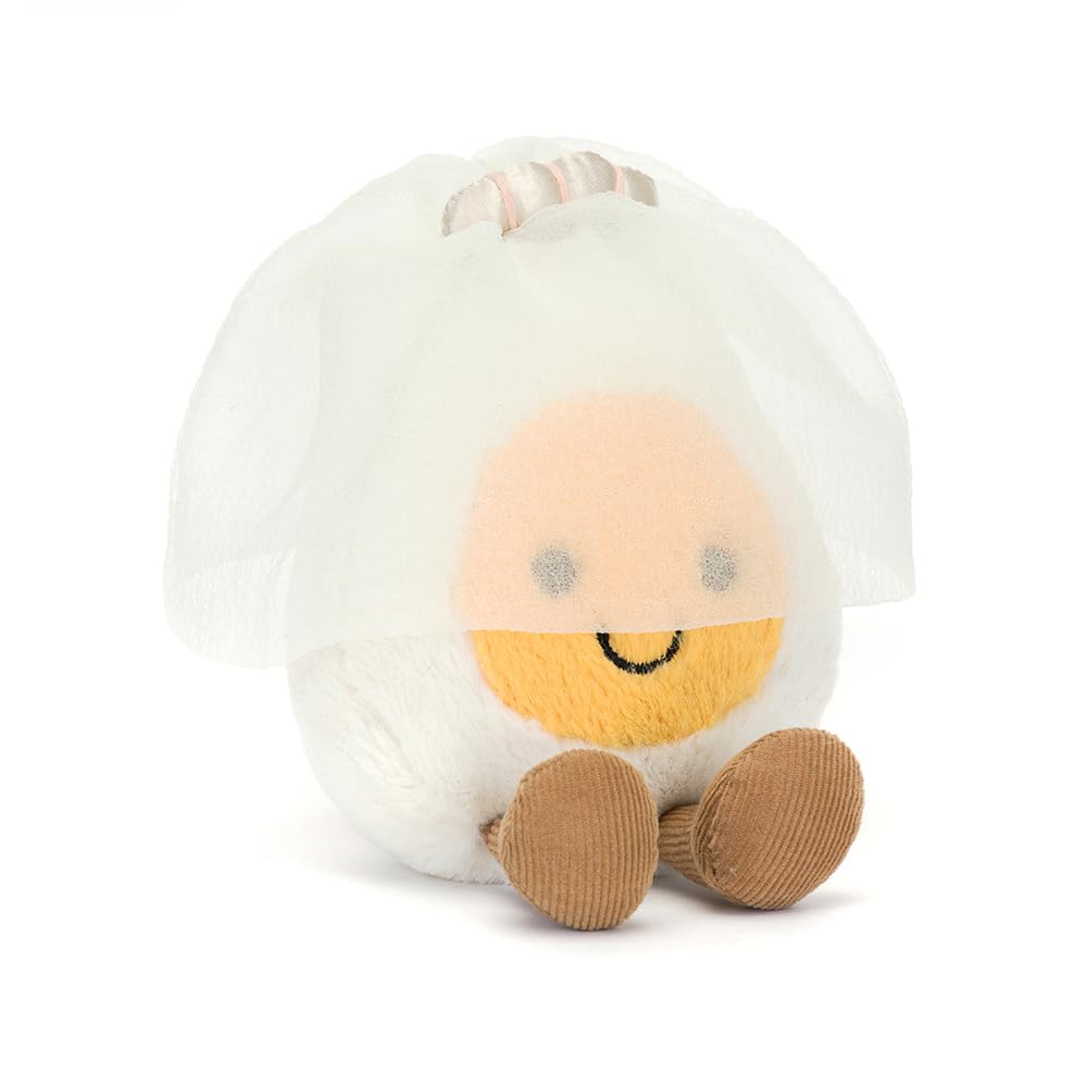 Jellycat Amuseables Boiled Egg Bride Stuffed Toy  5.5 inches - Food Plush - Fun Wedding & Engagement Gift
