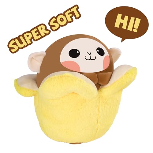 Playnics Large Banana Monkey Plush Pillow Stuffed Animal Toy,Big Size Cute Soft 12 Fat Kawaii Hugging Cuddle Plushie,Gift For Ki