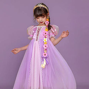 Cmiko Princess Rapunzel Wig 22 Inch Long Hair Headbands Costume Accessories With Tiara Flowers Garland For Girls Dress Up Birthd