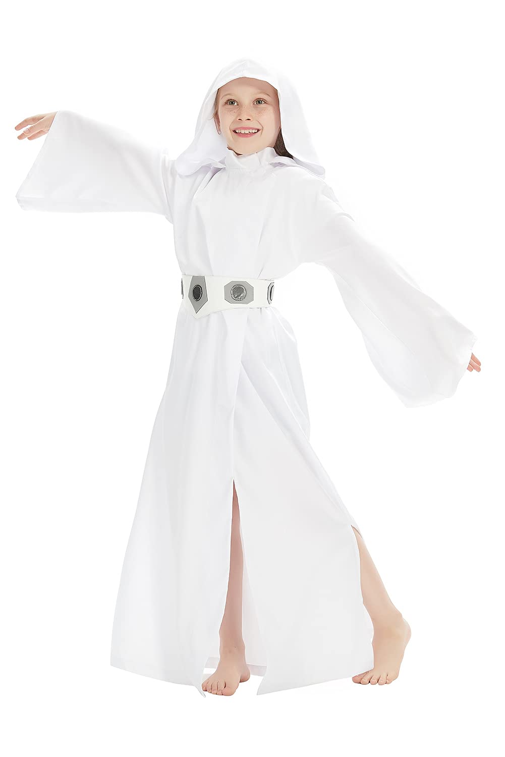 Rodwake Children'S Princess Cosplay Costume Girls White Tunic Hooded Robe Halloween Kids Outfit