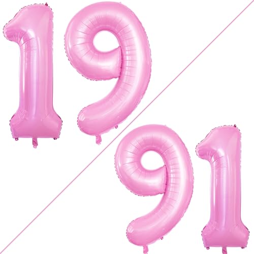 Goer Number 19 Balloons For 19Th Birthday Sweet 19 Party Decorations,42 Inch Jumbo Foil Helium 91 Balloons For 91St Birthday Party Decoration (Light Pink)