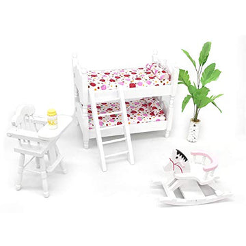 Z Mayabbo Wooden Dollhouse Furniture Of Baby Bunk Bed With Ladder For Miniature Dollhouse Accessories - 1/12 Scale