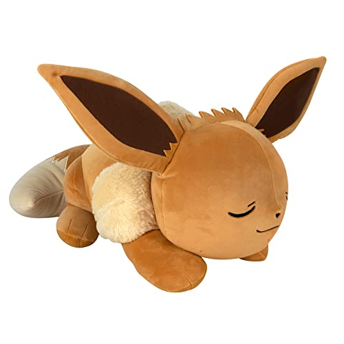 Pokémon Eevee Sleeping Plush - 18-Inch Premium Polyester Toy in Eevee Color, Model PKW4322