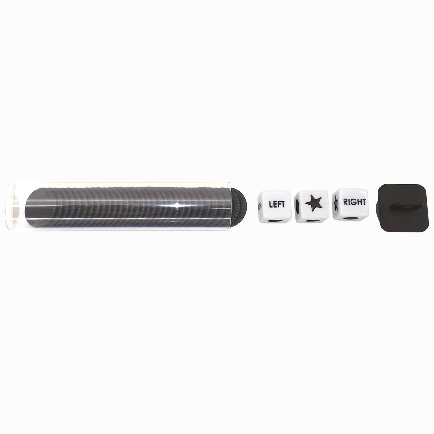 Ahoper Left Right Center Dice Game Prime Set Bundle With 3 Dices + 36 Chips. Round Tube Storage Is Very Convenient For Travel. Easy To Store, Carry Around. (Black)