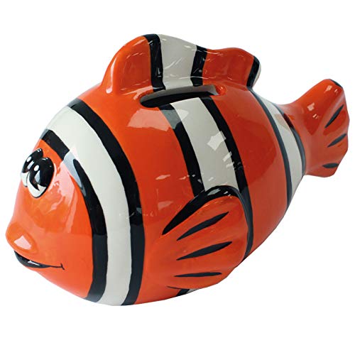 Crockery Critters Clown Fish Money Bank From Deluxebase. Animal Shaped Money Box For Kids. Cute Ceramic Piggy Bank For Girls Or