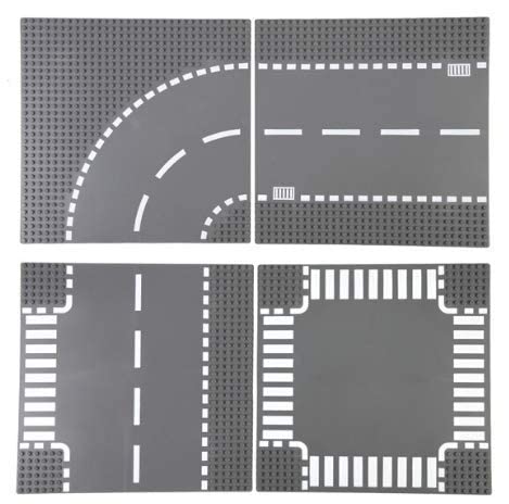 Custom Toys & Hobbies 8 Piece City Building Block Road Base Plates- Straight Crossroads Curve T-Junction Plate-10X10 Inches- Chr