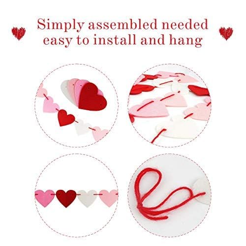 2Pc Valentines Day Banner 110inch, Valentines Day Decor for Home, Heart Shaped Burlap Valentines Garland Decorations for Mantle