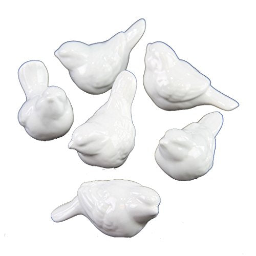Set Of 6 White Ceramic Birds