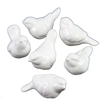 Set Of 6 White Ceramic Birds