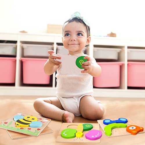 Skyfield Wooden Animal Puzzles For Toddlers 1 2 3 Years Old, Boys & Girls Educational Toys Gift With 4 Animal Patterns, Bright Vibrant Color Shapes, Customize Gift Box Ready