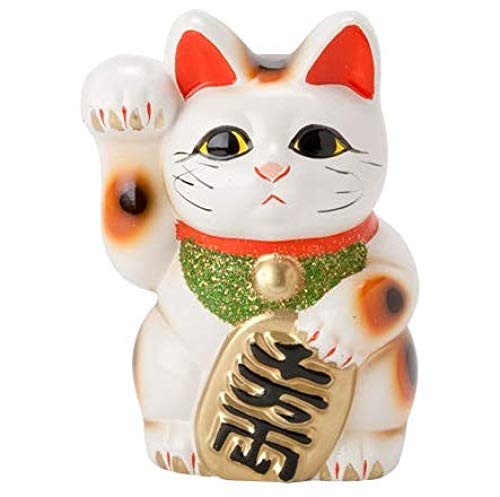 Tokoname Ware Maneki Neko Lucky Cat 6.3" Porcelain Figurine - White, Right Hand, Medium Size