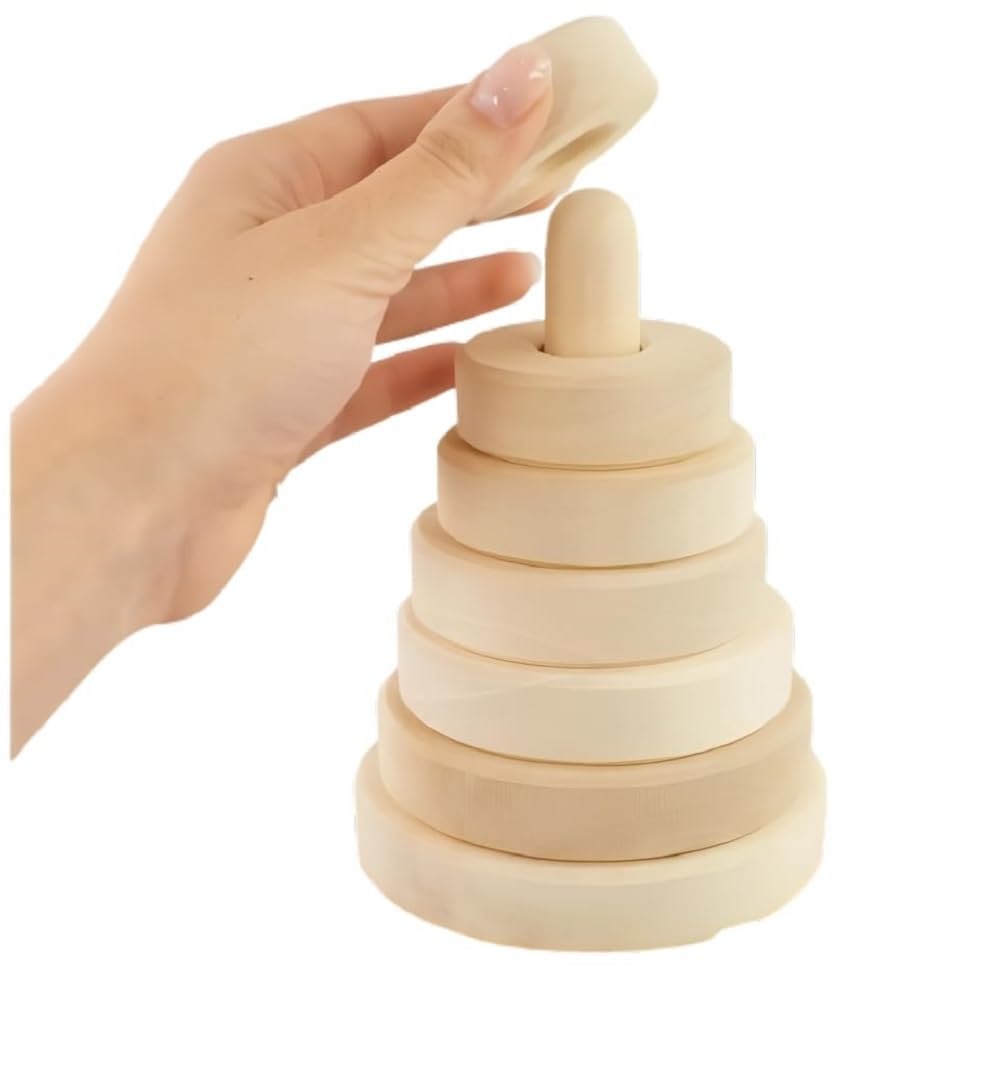 Urban Aurra Wooden Stacking Rings Toy For Babies Toddlers Montessori Learning Toy Natural Wood Stacker Educational Shape Sorting