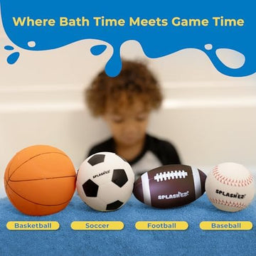 Splashez Mold Free Bath Toys For Kids & Toddlers, Sealed No Hole Baby Bath Toys, Soft Durable Sport Balls Set, Float On Water, No Mold Design For Shower Tub Pool, Infant Babies Ages 0-1-3-6-12-18 Mo