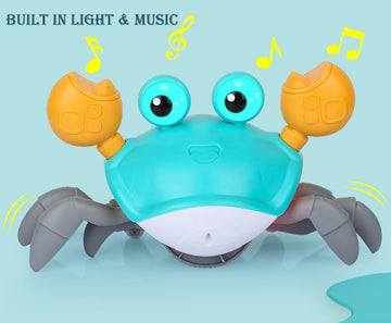 Pintreeland Crawling Crab Baby Toys With Music & Light, Tummy Time Interactive Toddler Toy Automatically Avoid Obstacles For Boys Or Girls (Blue)