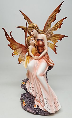 Ptc 8.75 Inch Mother And Baby Orange Winged Fairy Statue Figurine