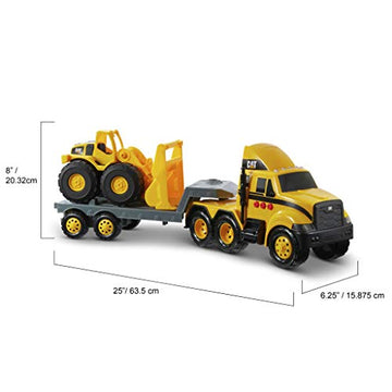 CatToysOfficial, CAT Construction Heavy Mover, Semi Truck and Trailer with Mini Crew Wheel Loader, Lights and Sounds, Ages 3 and