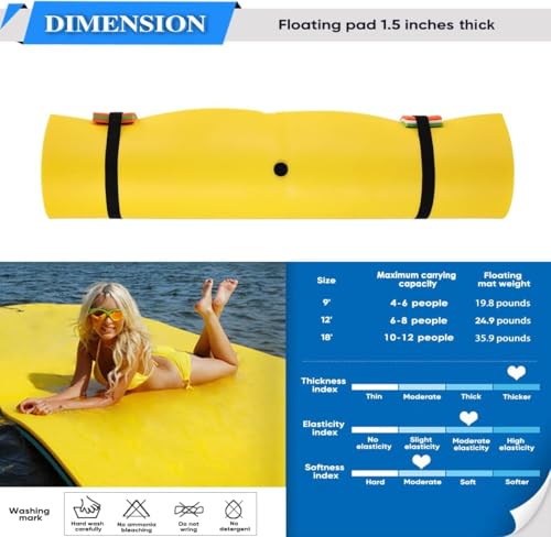 Outroad 12FT Floating Water Pad Mat, 3 Layers XPE Foam Lily Pad for Beach, Ocean, Lake, Roll-Up Floating Island for Water Recrea