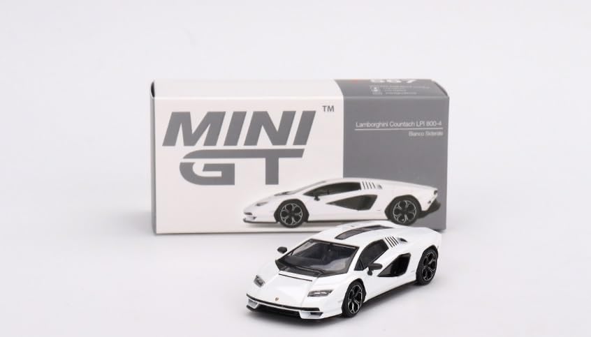 MINI GT True Scale Miniatures Model Car Compatible with Lamborghini Countach LPI 800-4 Bianco Siderale 1/64 Diecast Model Car MG