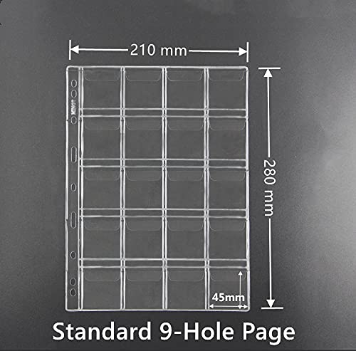 Mudor 200 Pocket Coin Pages For Collectors, Standard 9-Hole Coin Collection Pages Fit Most Binder, Coin Collecting Supplies, 10