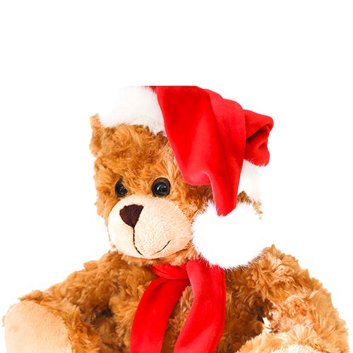Plushland Adorable Soft and Hairy Santa Teddy Bear  Stuffed Animal Holiday Toys Christmas Accessories - A Perfect Toy Gift for Kids (11 Inches  Xmas Mocha Bear)