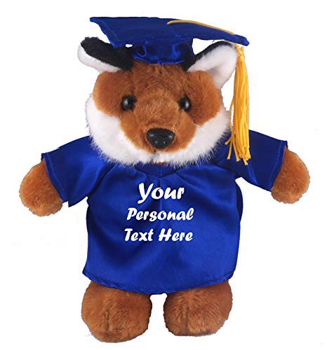 Plushland Plush Stuffed Animal Toys 12 Inches Present Gifts for Graduation Day  Personalized Text  Name or Your School Logo on Gown  Best for Any Grad School Kids (Graduation Fox Blue Gown)