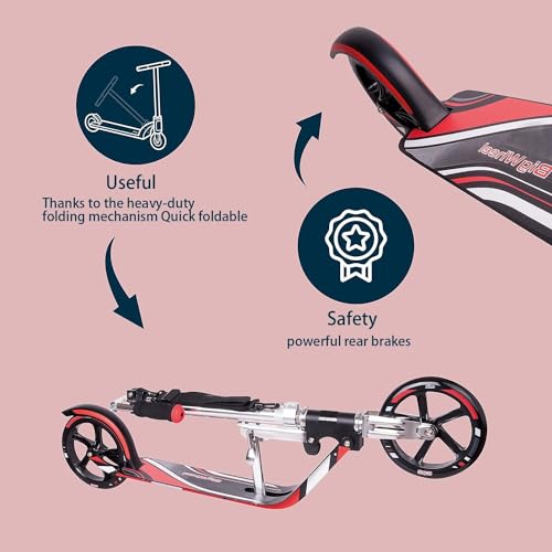 HUDORA Scooter with Big Wheels  Lightweight Durable All-Aluminum Frame for Kids 8 Years and Up  Teens 12 Years and Up  mature-themed