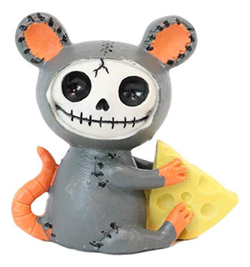 Ebros Gift Small Furry Bones Muenster Mouse Rat Mice With Giant Cheese Skeleton Monster Figurine 3' Tall Collectible Furrybones Skulls Skeletons In Halloween Costume Miniature Macabre Ossuary Statue
