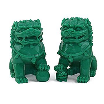 We Pay Your Sales Tax Feng Shui Pair Of 3'' Green Fu Foo Dogs Guardian Lion Wealth Protection Statue Figurine Paperweights House