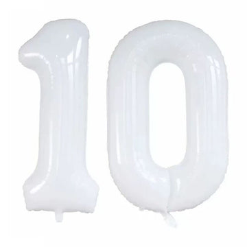 Goer Number 10 Balloons For 10Th Birthday Party Decorations,42 Inch Jumbo Foil Helium Balloons For 10Th Anniversary (White)